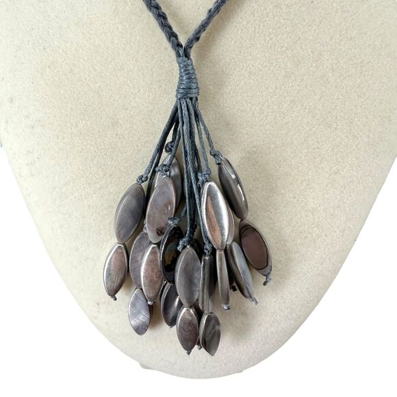 J. Jill Shell Necklace Abalone Sculpted Pendant Tassel Braided Adjustable 30" - Picture 6 of 9